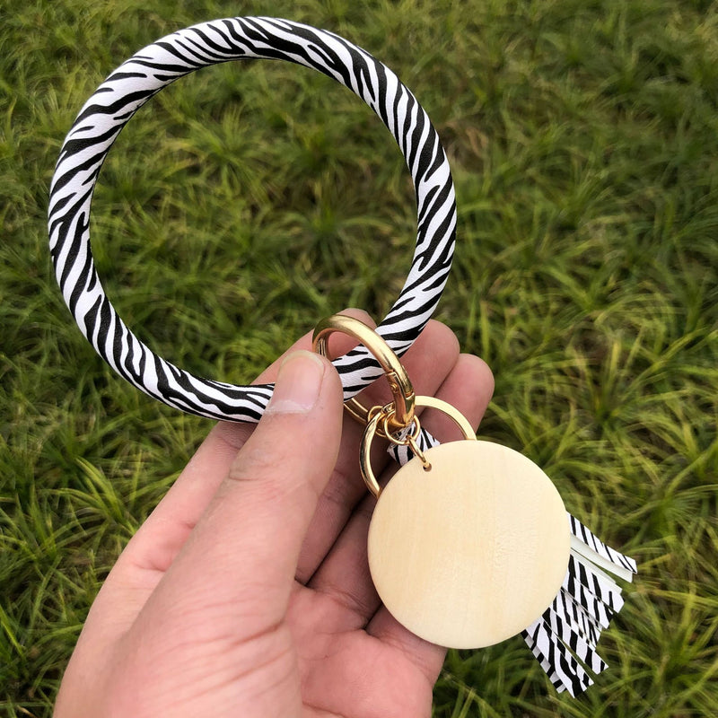 leather tiger zebra fringe bracelet, view 12 - MRSLM