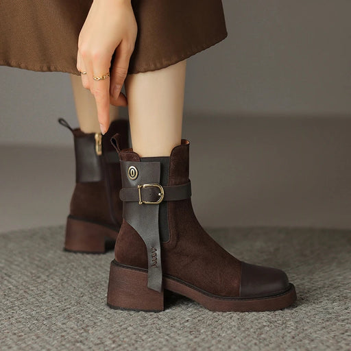genuine leather high-heeled chelsea boots for women - MRSLM