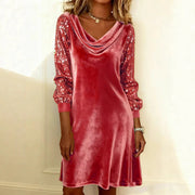 women's velvet sequin patchwork dress, view 3 - MRSLM