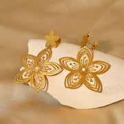 gold flower drop earrings, view 3 - MRSLM