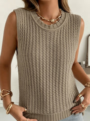 Women's sleeveless cable knit sweater vest, view 7 - MRSLM