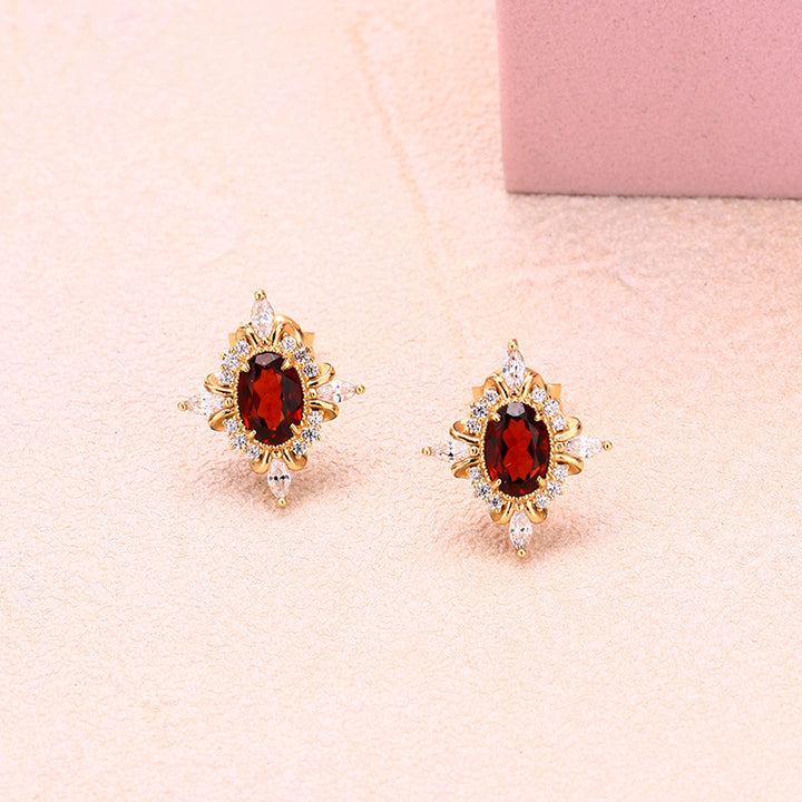 Natural Garnet Zircon Stud 925 Rutile