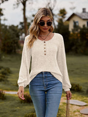 women's brushed sunken stripe button top, view 8 - MRSLM