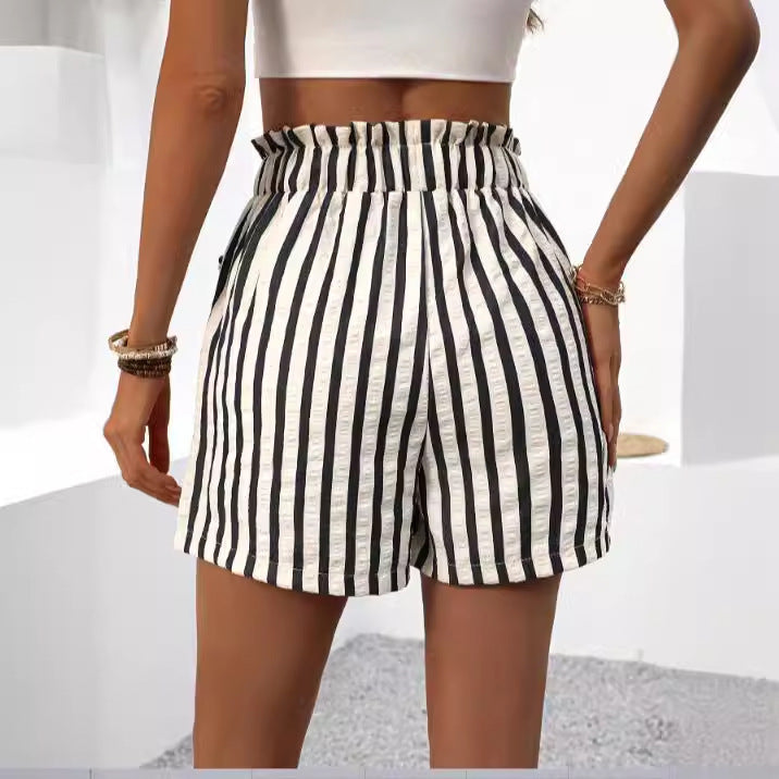 striped casual loose elastic waist shorts, view 2 - MRSLM