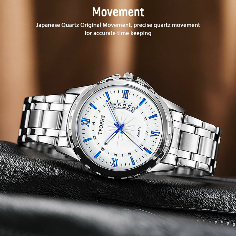 classic men's silver stainless steel quartz watch, view 7 - MRSLM