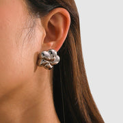 gold plated flower stud earrings, view 5 - MRSLM