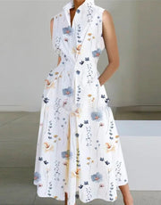 stand-up collar printed mid-length dress, view 6 - MRSLM
