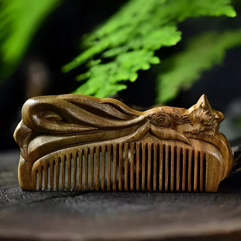 green sandalwood fox hair comb, view 5 - MRSLM