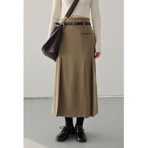high waist pleated A-line skirt, view 2 - MRSLM