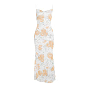 mesh floral print sling slim fit dress, view 5 - MRSLM