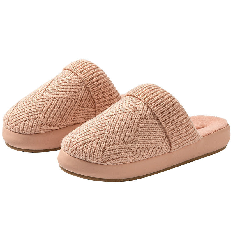 Wool Cotton Slippers Women's Fleece-lined Thermal Indoor Floor Thick Bottom Non-slip Household Men's Winter
