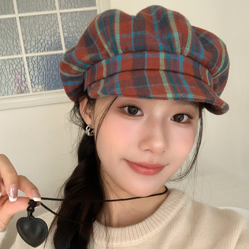 retro plaid beret, view 5 - MRSLM