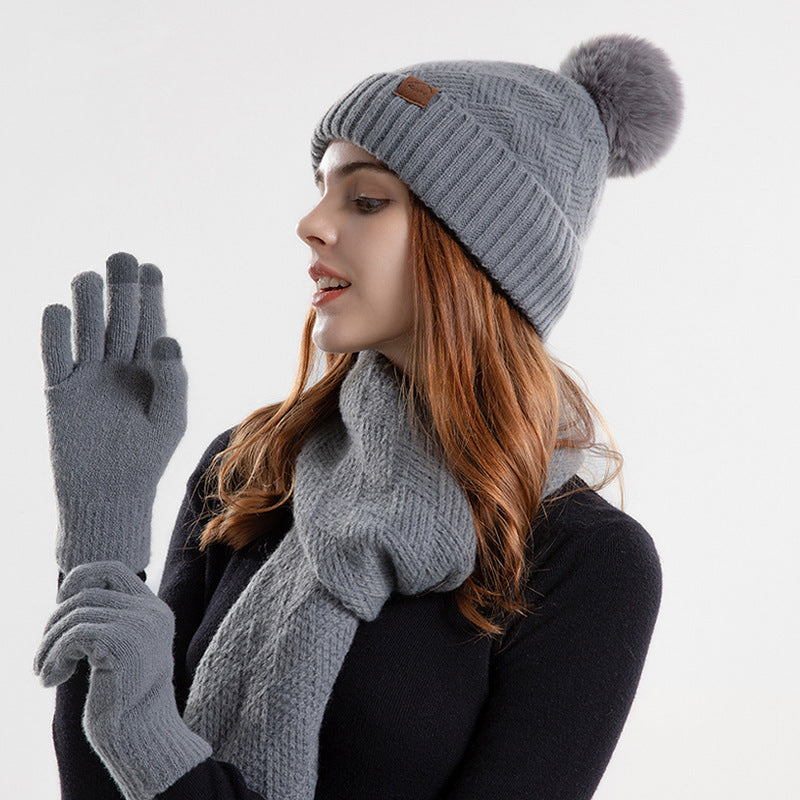 winter knitted hat scarf and gloves set, view 7 - MRSLM