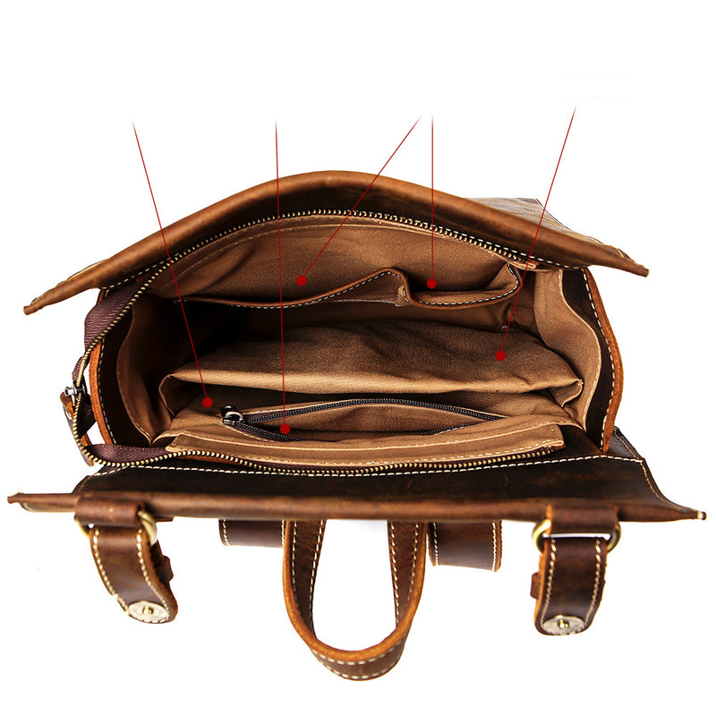men's first layer cowhide leather backpack, view 3 - MRSLM