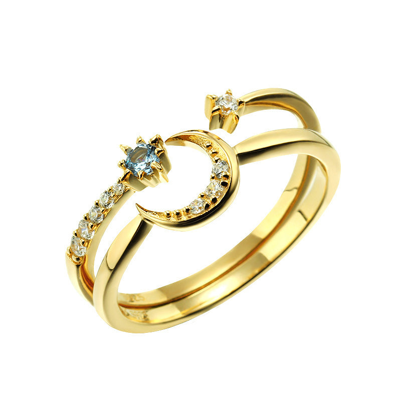 s925 silver star and moon ring, view 3 - MRSLM