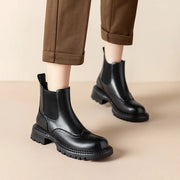 women's leather ankle boots with thick heels, view 4 - MRSLM