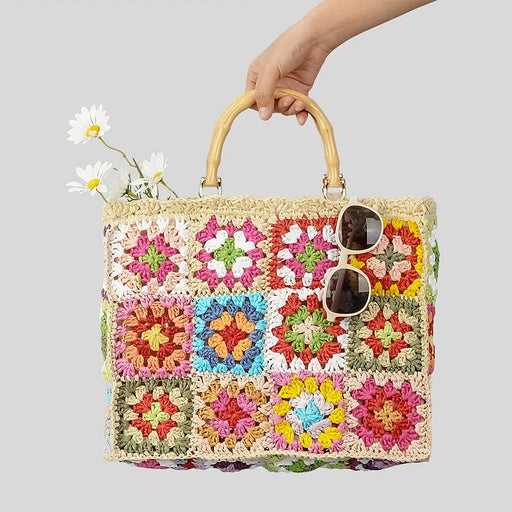 bohemian floral tote bag with bamboo handles - MRSLM