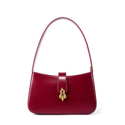 wine red genuine leather half moon shoulder bag, view 2 - MRSLM