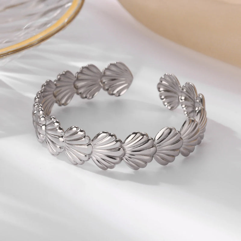 stainless steel shell cuff bracelet, view 7 - MRSLM