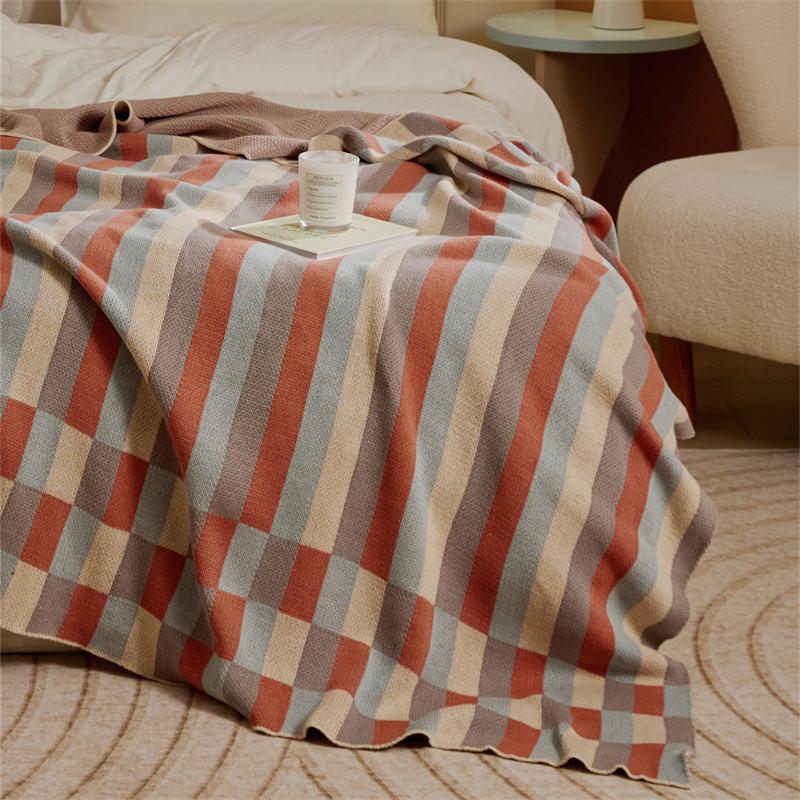 Colorful stripe plaid cotton blanket - MRSLM