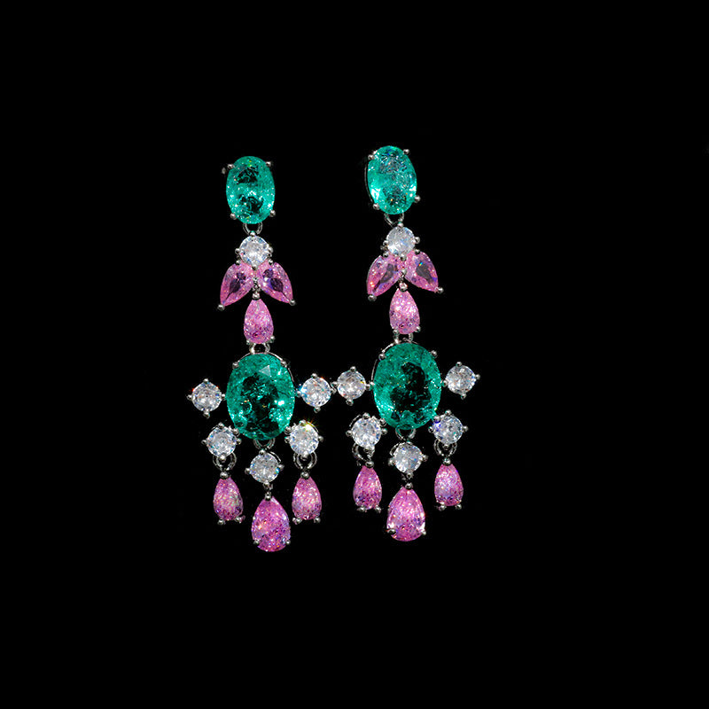 women's zirconia tassel necklace earrings set, view 5 - MRSLM
