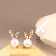 s925 silver rabbit pearl stud earrings, view 4 - MRSLM