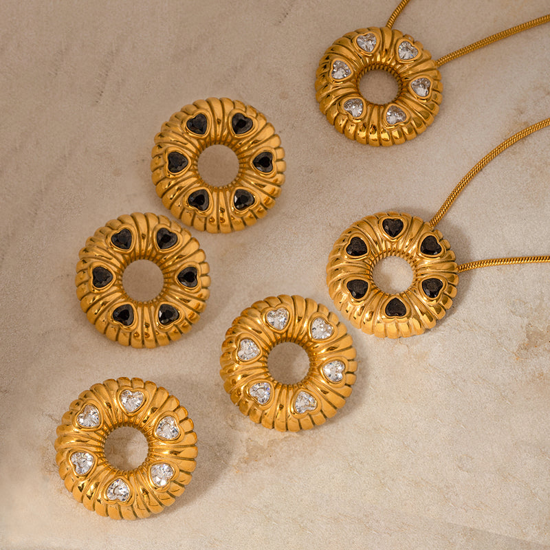 18K gold plated O-shaped earrings and necklace, view 10 - MRSLM