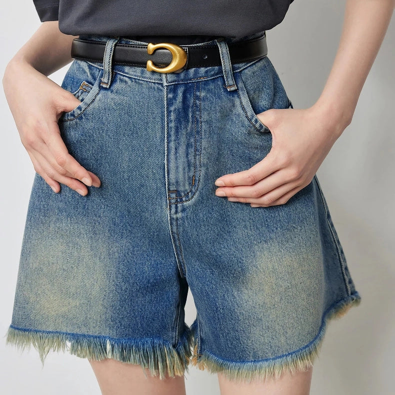 high waist tassel denim shorts, view 5 - MRSLM