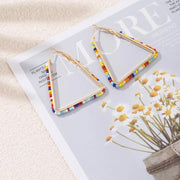 colorful beaded triangle hoop earrings, view 4 - MRSLM