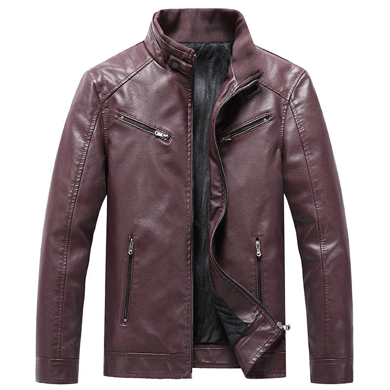 men's fleece padded pu leather jacket, view 7 - MRSLM