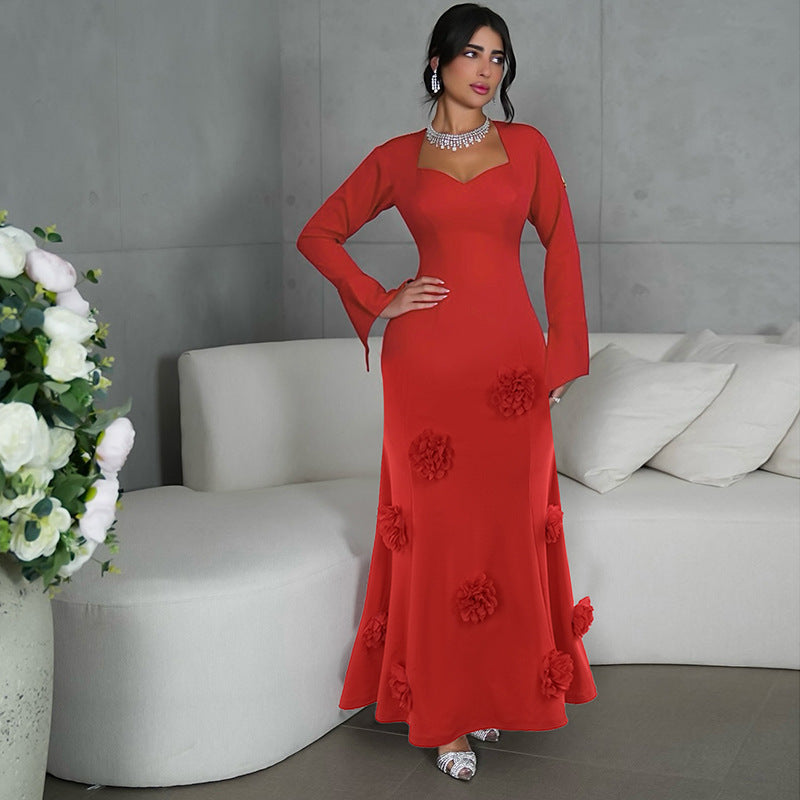 Slim fit peach collar flower dress, view 2 - MRSLM