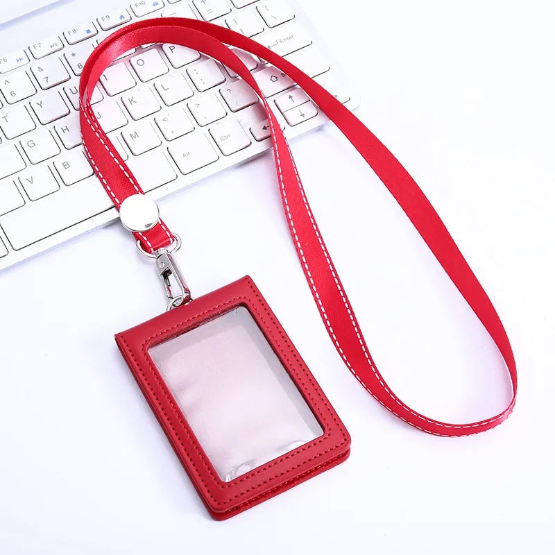 pu leather id holder with neck strap, view 5 - MRSLM