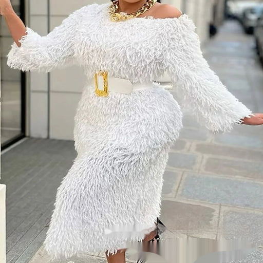 long sleeve narrow dress with tassel belt - MRSLM