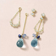 lapis lazuli blue zircon gold plated earrings, view 2 - MRSLM