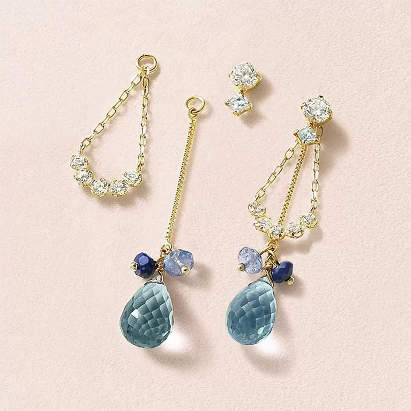lapis lazuli blue zircon gold plated earrings, view 2 - MRSLM