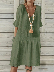 bell sleeve v-neck a-line dress, view 5 - MRSLM