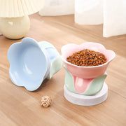 flower shaped elevated ceramic cat bowl, view 5 - MRSLM