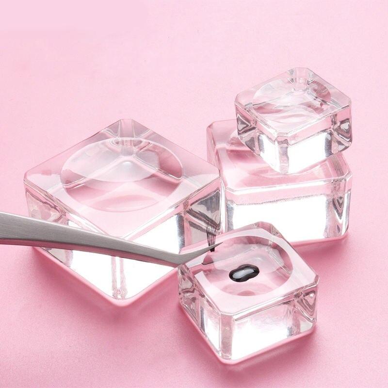 square crystal glass eyelash glue holder, view 5 - MRSLM
