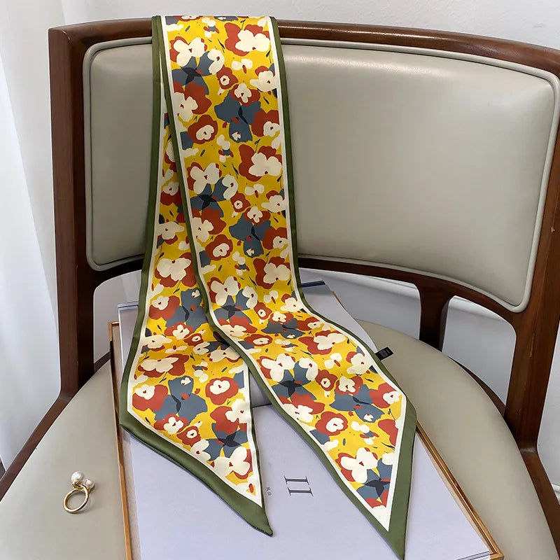 Floral silk-feel long scarf, view 4 - MRSLM