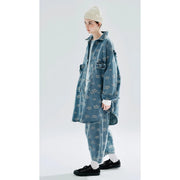 Floral jacquard denim long shirt coat, view 3 - MRSLM