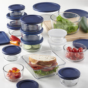 30-piece glass food storage set with navy lids, view 4 - MRSLM