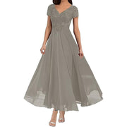 Women's long evening dress with short sleeves - MRSLM