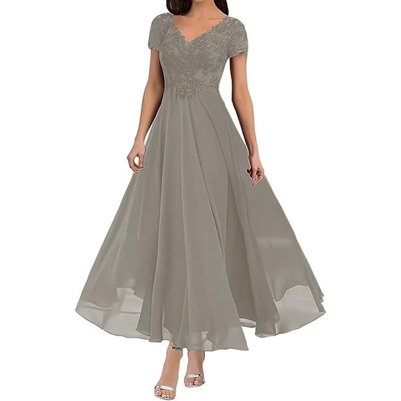 Women's long evening dress with short sleeves - MRSLM