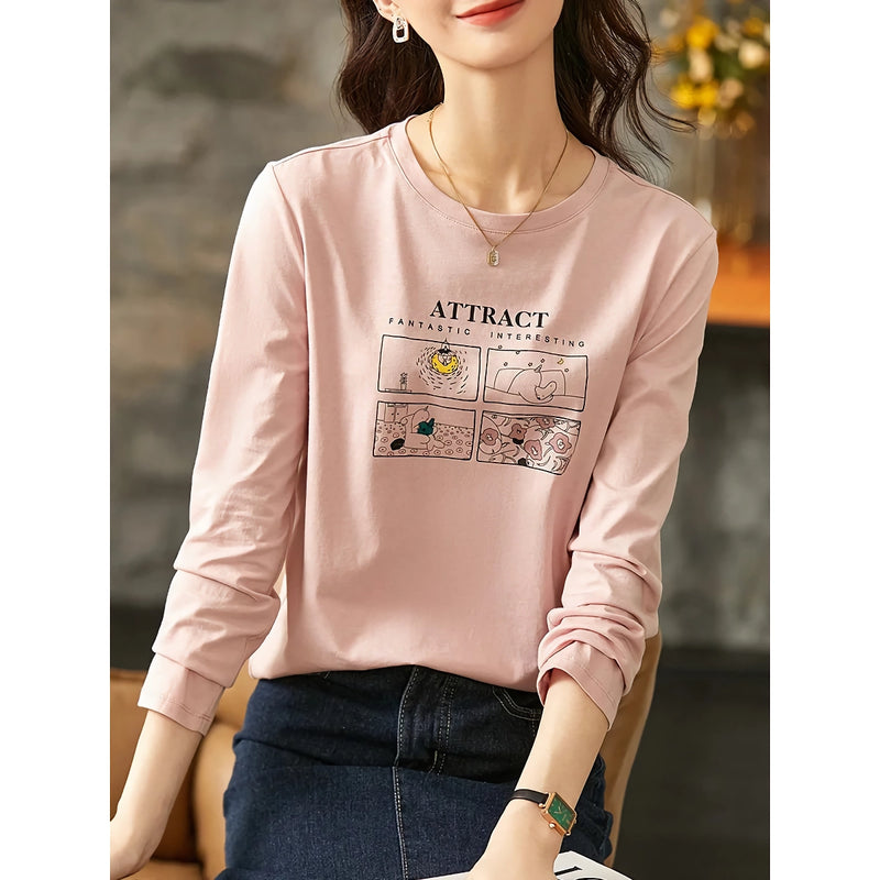 women's cartoon print cotton pullover, view 4 - MRSLM
