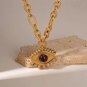 stainless steel evil eye amethyst necklace - MRSLM
