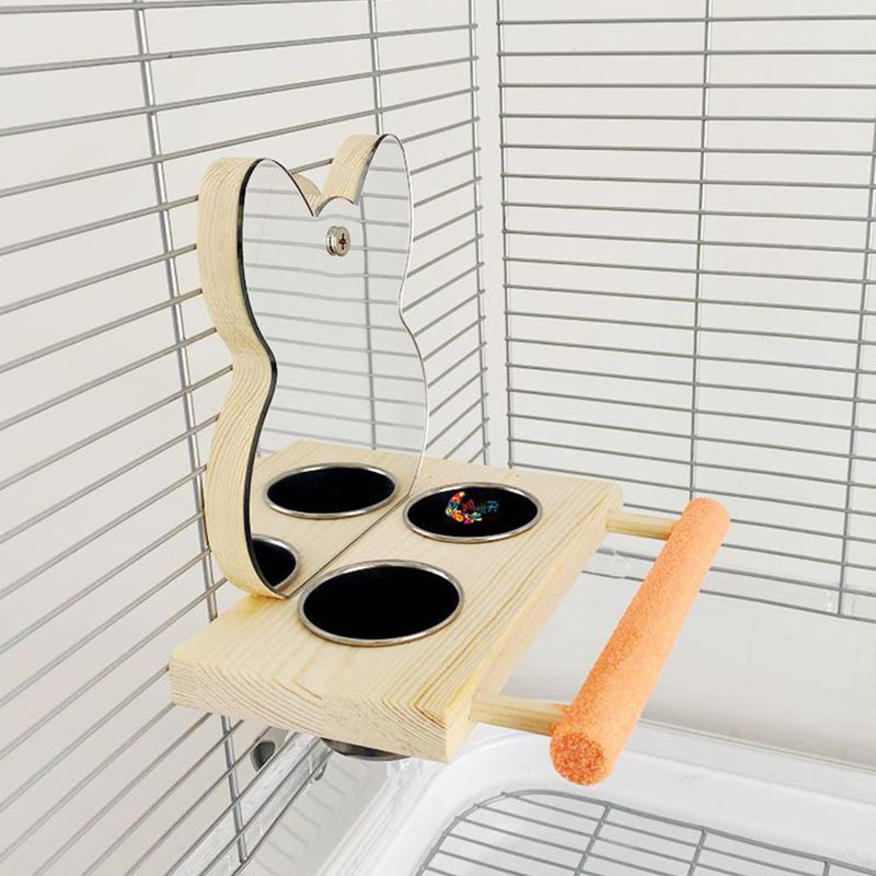 interactive parrot mirror with feeder cups, view 2 - MRSLM