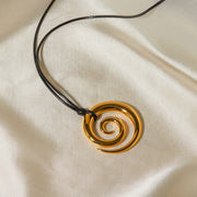 gold spiral circle pendant necklace, view 2 - MRSLM