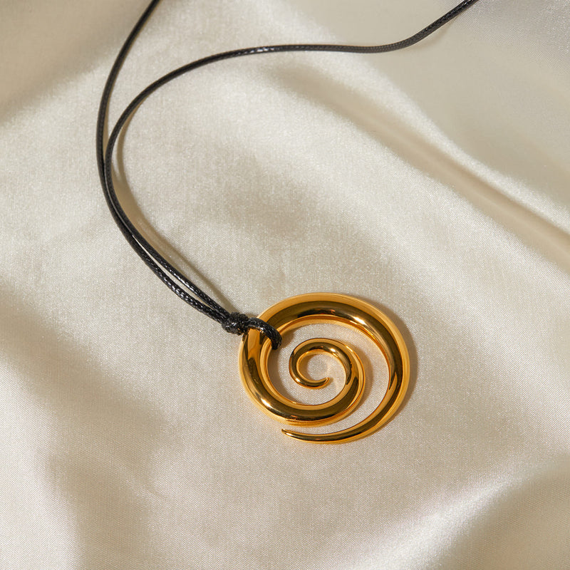 gold spiral circle pendant necklace, view 2 - MRSLM