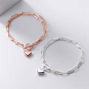 s925 silver double ring heart bracelet, view 6 - MRSLM