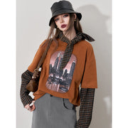 Graphic spliced long sleeve T-shirt, view 4 - MRSLM